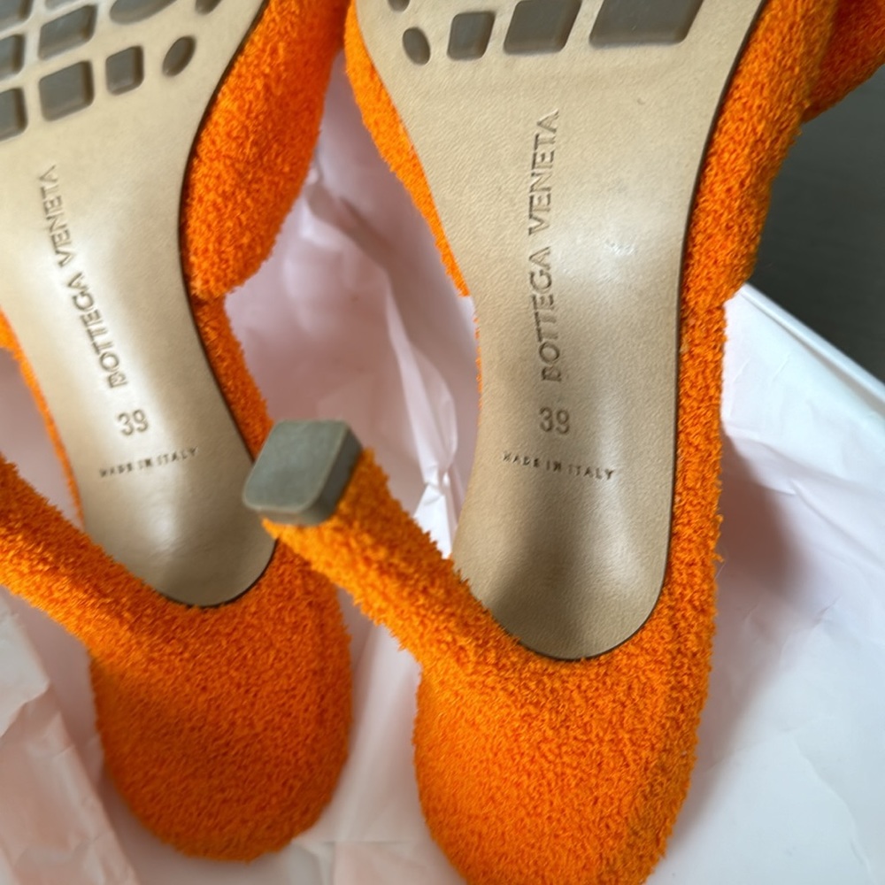 Bottega veneta tangerine orange terry cloth bow sandals pumps sz 39 - Picture 9 of 11